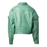 Leather Green Biker Jacket Womens